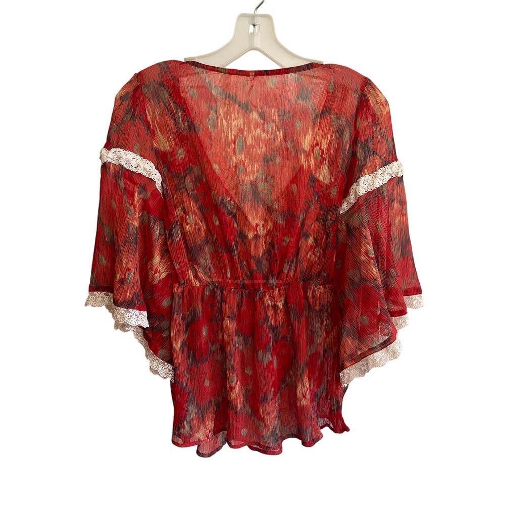 Free People Sheer Red Boho Blouse - Picture 5 of 6